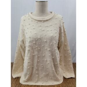 Vintage The Glory B Pearl Beaded Sweater Silk Angora Lambswool 80s Classic L